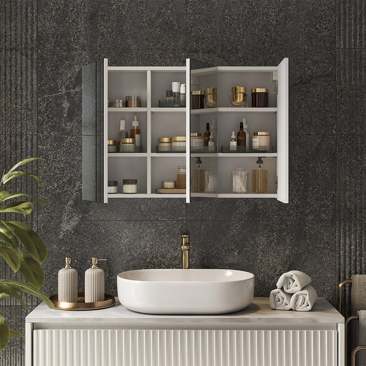 KOPALNIŠKA OMARICA Z OGLEDALOM Lavia, Bela, 90 x 60.2 cm - bela, leseni material (90/170/17cm) - Vicco