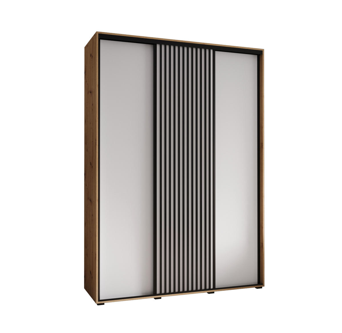 SCHWEBETÜRENSCHRANK 205,2/180/60 3-türig - Schwarz/Weiß, Holz/Metall (180/205.2/60cm) - Abiks Möbel