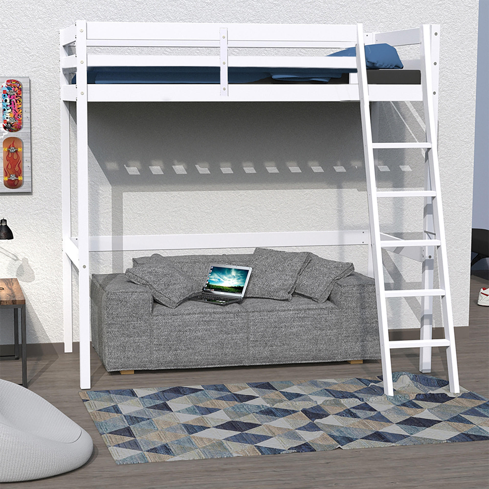 HOCHBETT STUDIO mit Lattenrost / Hochbett 140x190 - Weiß - Weiß, Holz (140/190cm) - Weber Industries