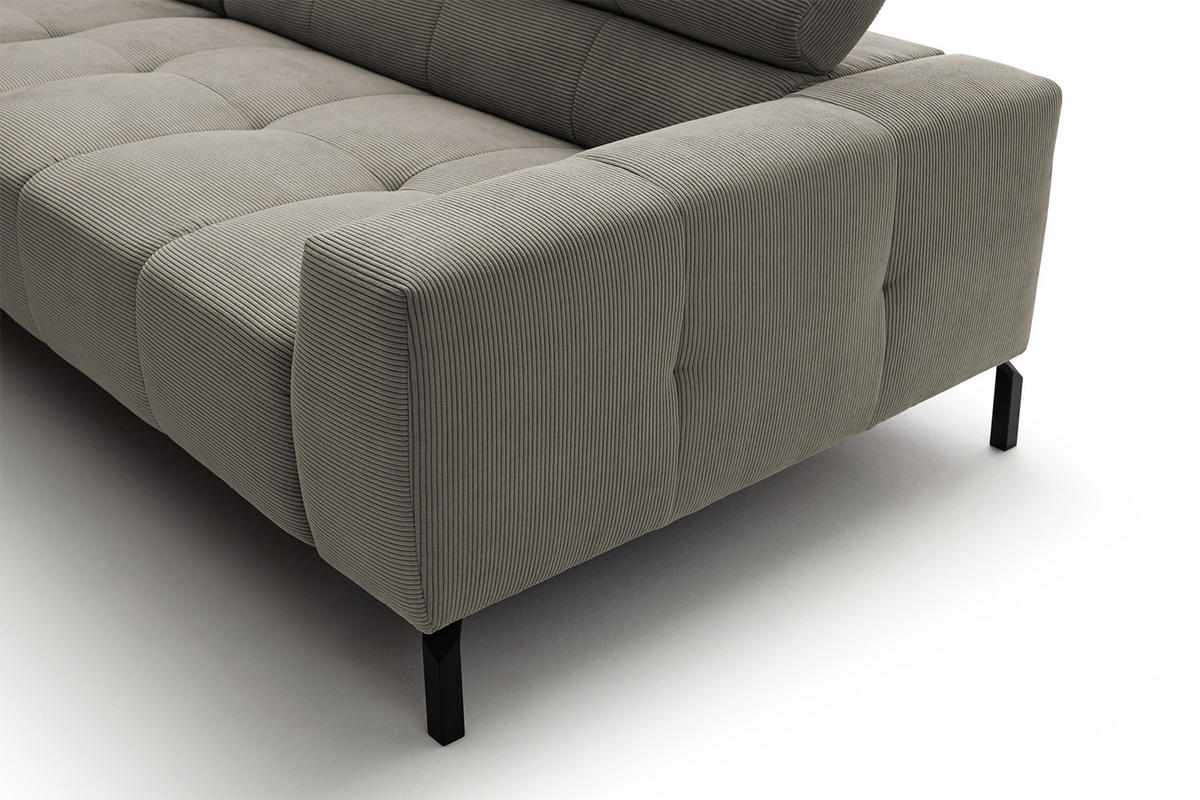 ECKSOFA MIT MOTORISCHEM SITZVORZUG OHIO Grau Cord - Schwarz/Grau, Textil/Metall (311/219cm) - KAWOLA