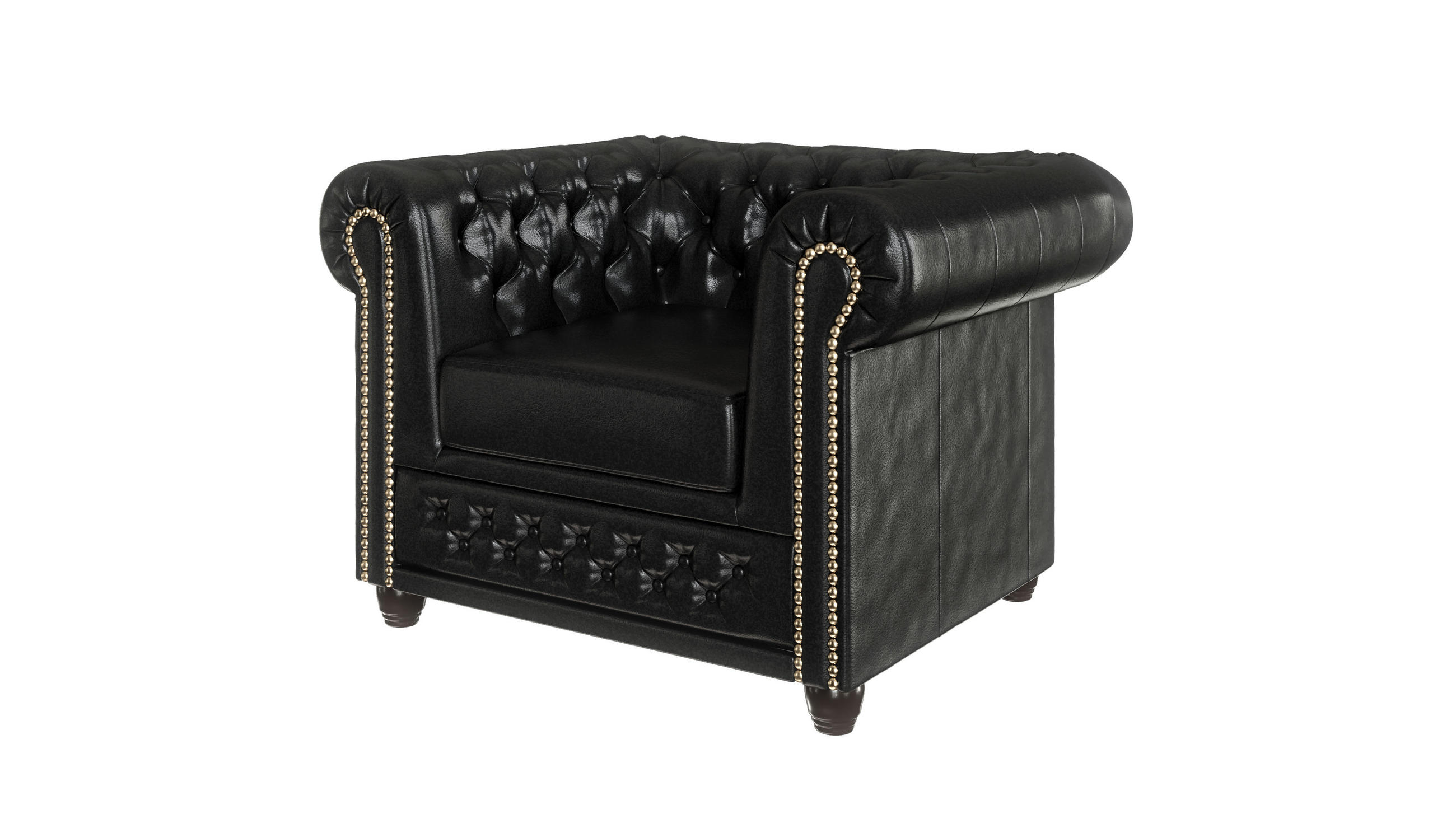 CHESTERFIELD-SESSEL Morin Schwarz vegan Leder - Schwarz/Braun, Holz/Textil (94/72/86cm) - S-Style Möbel