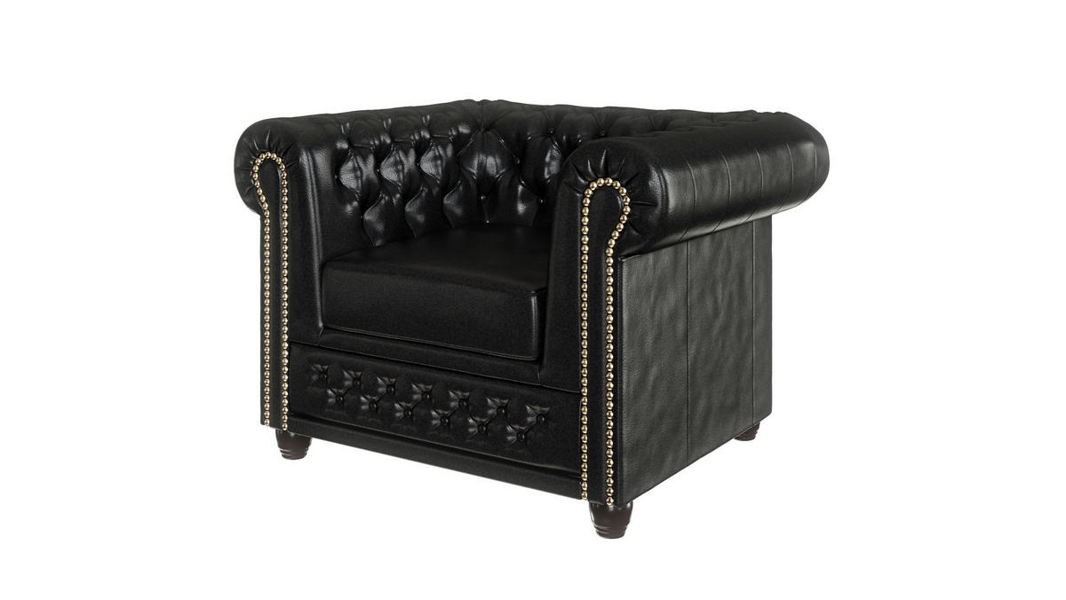 CHESTERFIELD-SESSEL Morin Schwarz vegan Leder - Schwarz/Braun, Holz/Textil (94/72/86cm) - S-Style Möbel