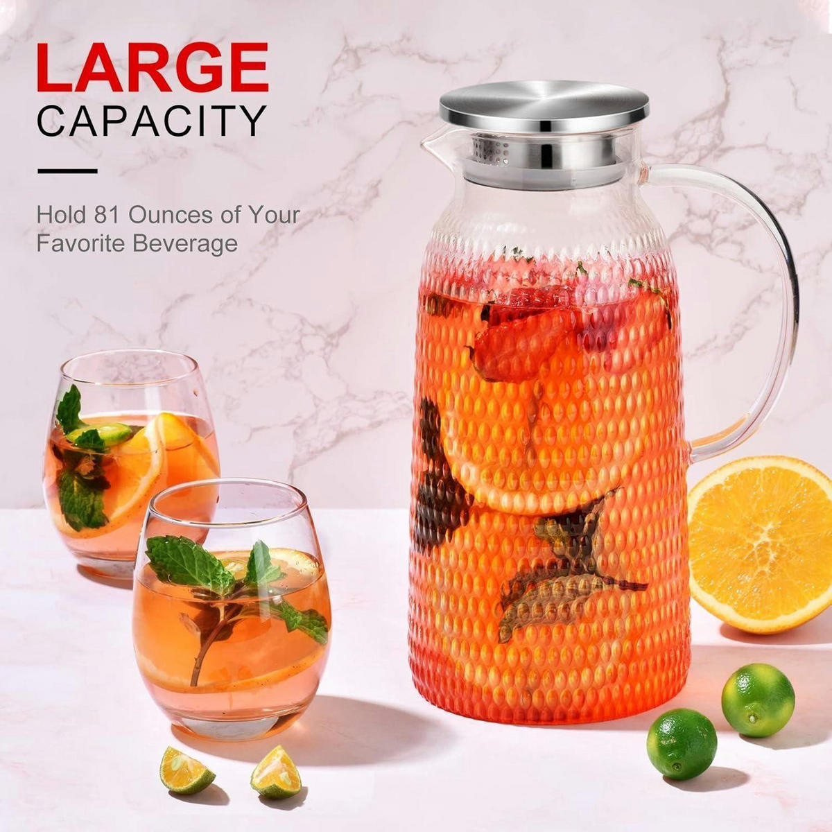 GLASKARAFFE 2.4 Liter mit Edelstahlfilter und Griff - Transparent, Glas (11.9/11.9cm)