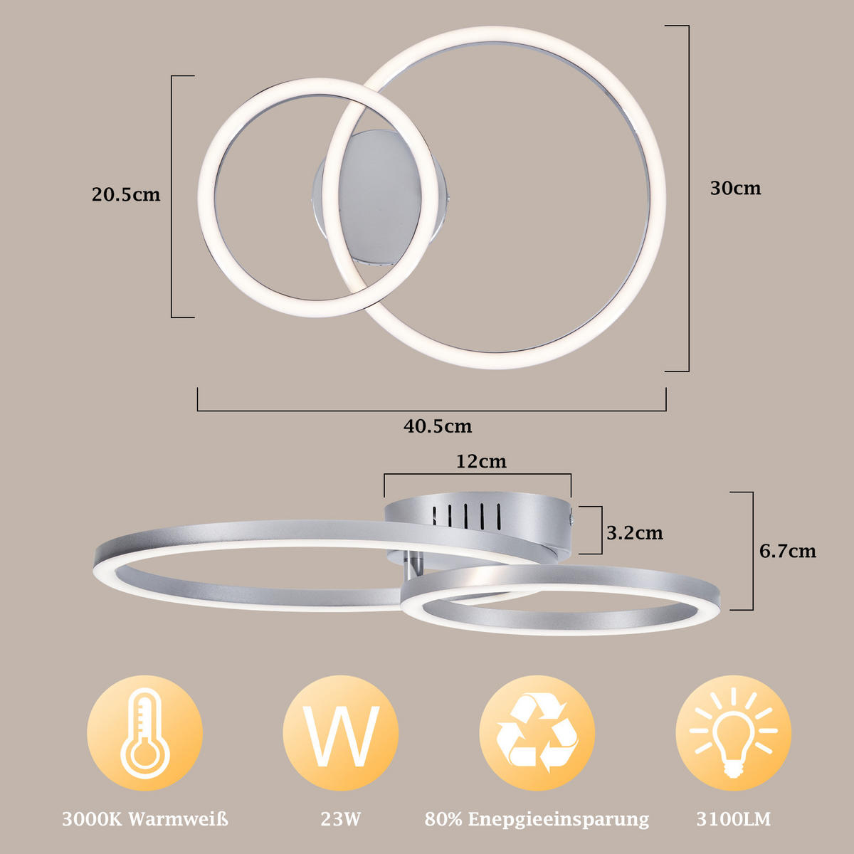 LED DECKENLEUCHTE Sorenne 40.5/30/6.7 cm - Silberfarben, Kunststoff (40.5/30/6.7cm) - ZMH
