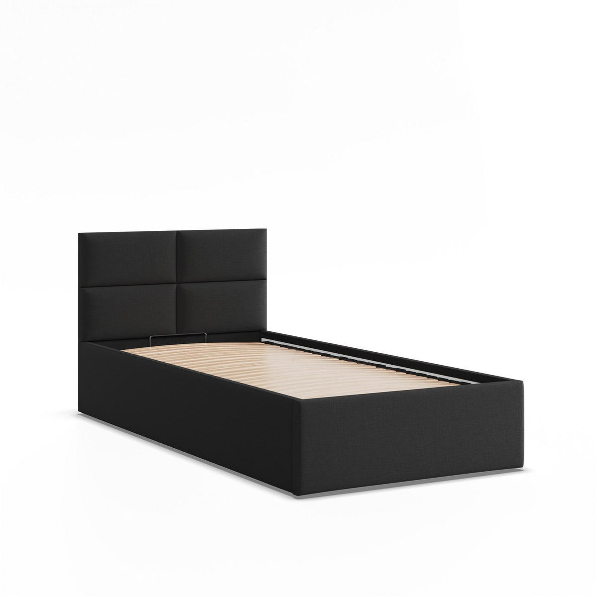 POLSTERBETT MIT KOPFTEIL 90x200 ohne Bettkasten BORGO, Schwarz - Schwarz, Textil (90/200cm) - Mebligo