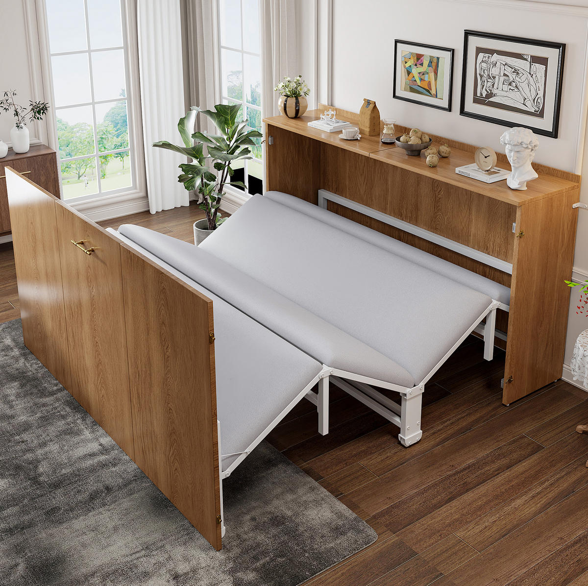 SCHRANKBETT Klappbett 140/200 cm aus Holz und Metall mit Matratze und leisen Rollen Holzfarbe - Naturfarben, Holz (140/200cm) - Modenvie