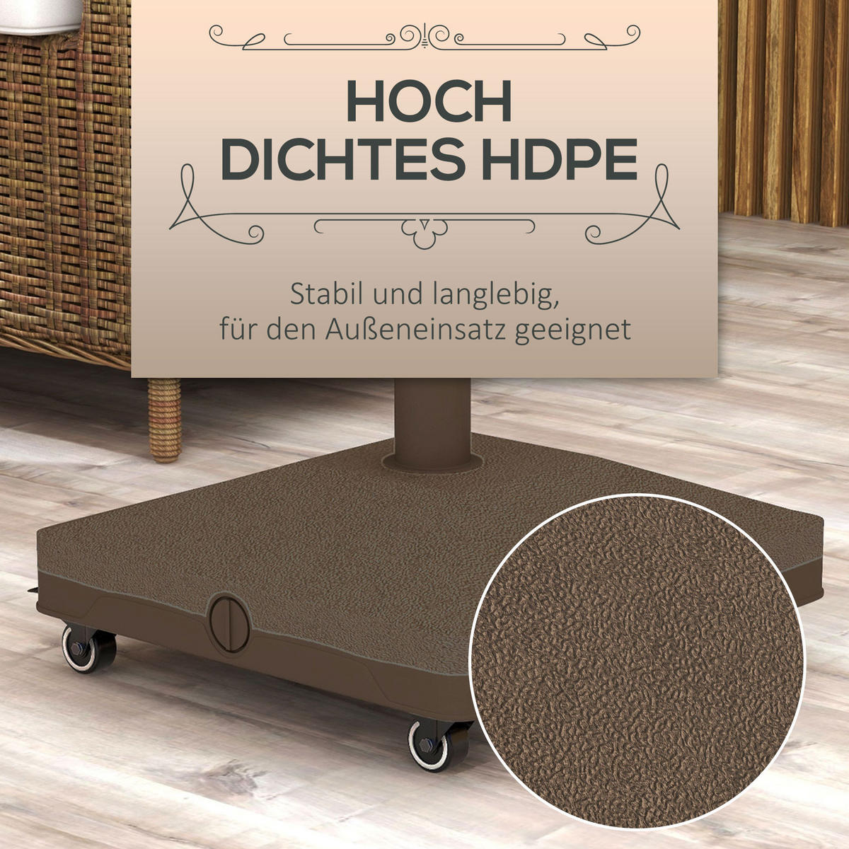 SONNENSCHIRMSTÄNDER bis 20kg befüllbar Quadratisch Schirmständer mit Rolle - Braun, Kunststoff (45/45cm) - Outsunny