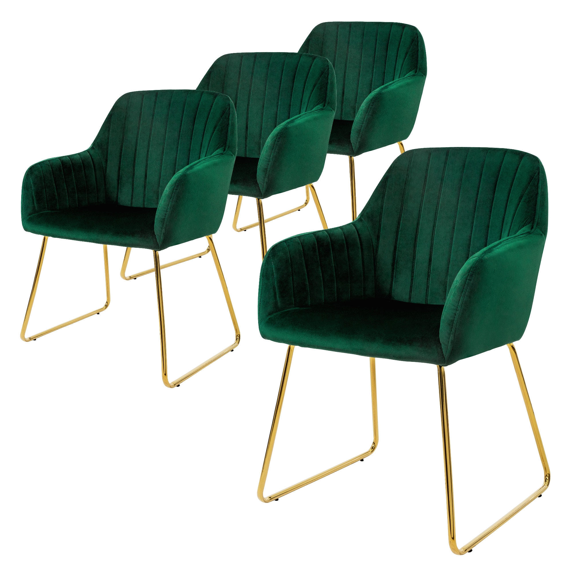 ML-DESIGN JÍDELNÍ ŽIDLE, sada 4 ks, zelený samet