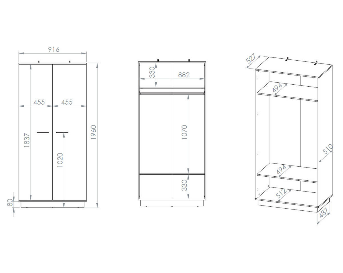 KLEIDERSCHRANK Modesto Eiche Style hell / Schwarz 92 / 55 / 196 cm - Hellbraun/Eichefarben, Holz/Holzwerkstoff (92/196/55cm) - Feldmann-Wohnen