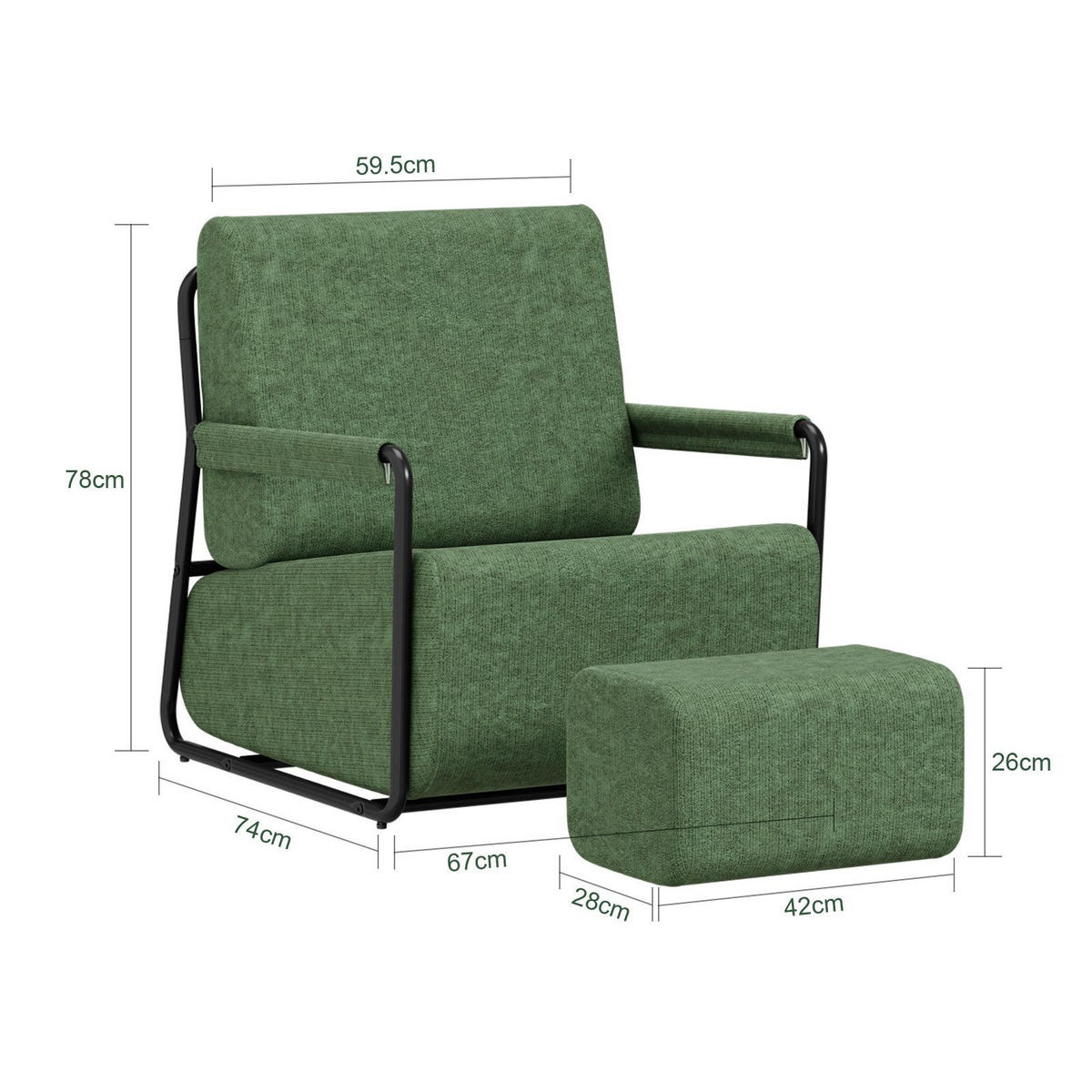 SESSEL mit Hocker und Metallgestell FST99-SY - Ahornfarben, Fell/Textil (59/78/74cm) - SoBuy
