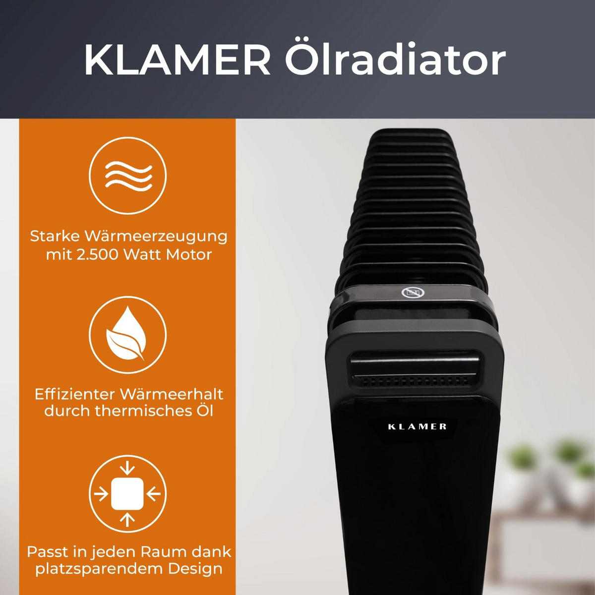 ÖLRADIATOR Schwarz Mobile Elektroheizung - Schwarz, Metall (25/63/52cm) - KLAMER