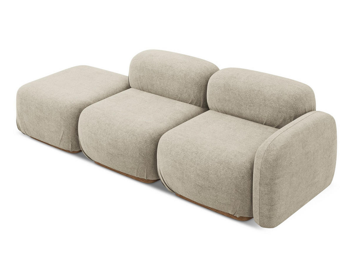 3-SITZER SOFA Links Bouclé Stoff Grau - Silberfarben/Braun, Holz/Textil (95/73/258cm) - Makamii