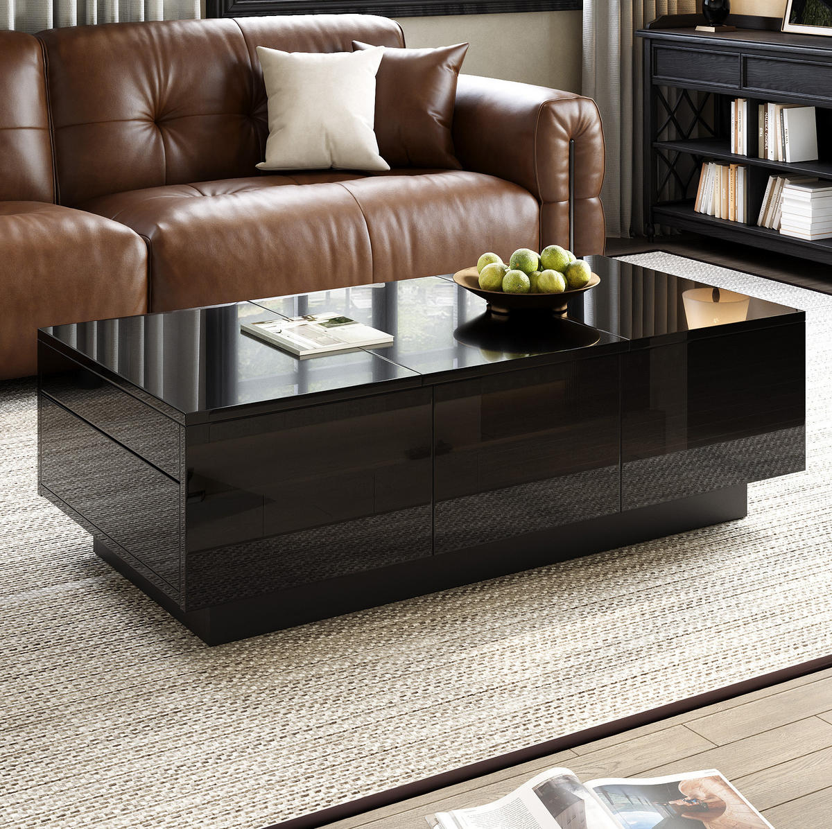 COUCHTISCH mit Schiebefächern 100 x 31 x 50 cm Schwarz Hochglanz - Schwarz, Holzwerkstoff (100/50/31cm) - Meubliv