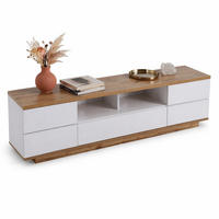 LOWBOARD in Weiß mit Holzmaserung, Farbblock-Design und Stauraum für Wohnzimmer, B180/T38/H46cm - Weiß, Holzwerkstoff/Metall (180/46/38cm) - STILVORA