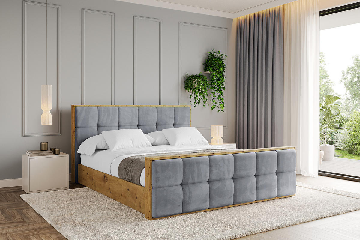 POLSTERBETT mit Bettkasten, Fußteil und Lattenrost, Boxbett ohne Matratze - ENZO7-Z 140x200 Grau - Grau, Holzwerkstoff/Textil (140/200cm) - ALTDECOR
