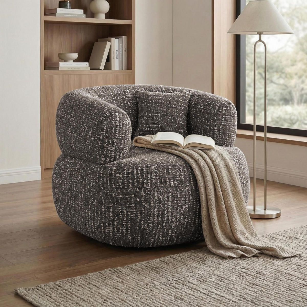 SESSEL Laila, Drehsessel mit runder Form, Braun, Geflecht-Stoff - Braun, Textil (95/75/97cm) - Beautysofa