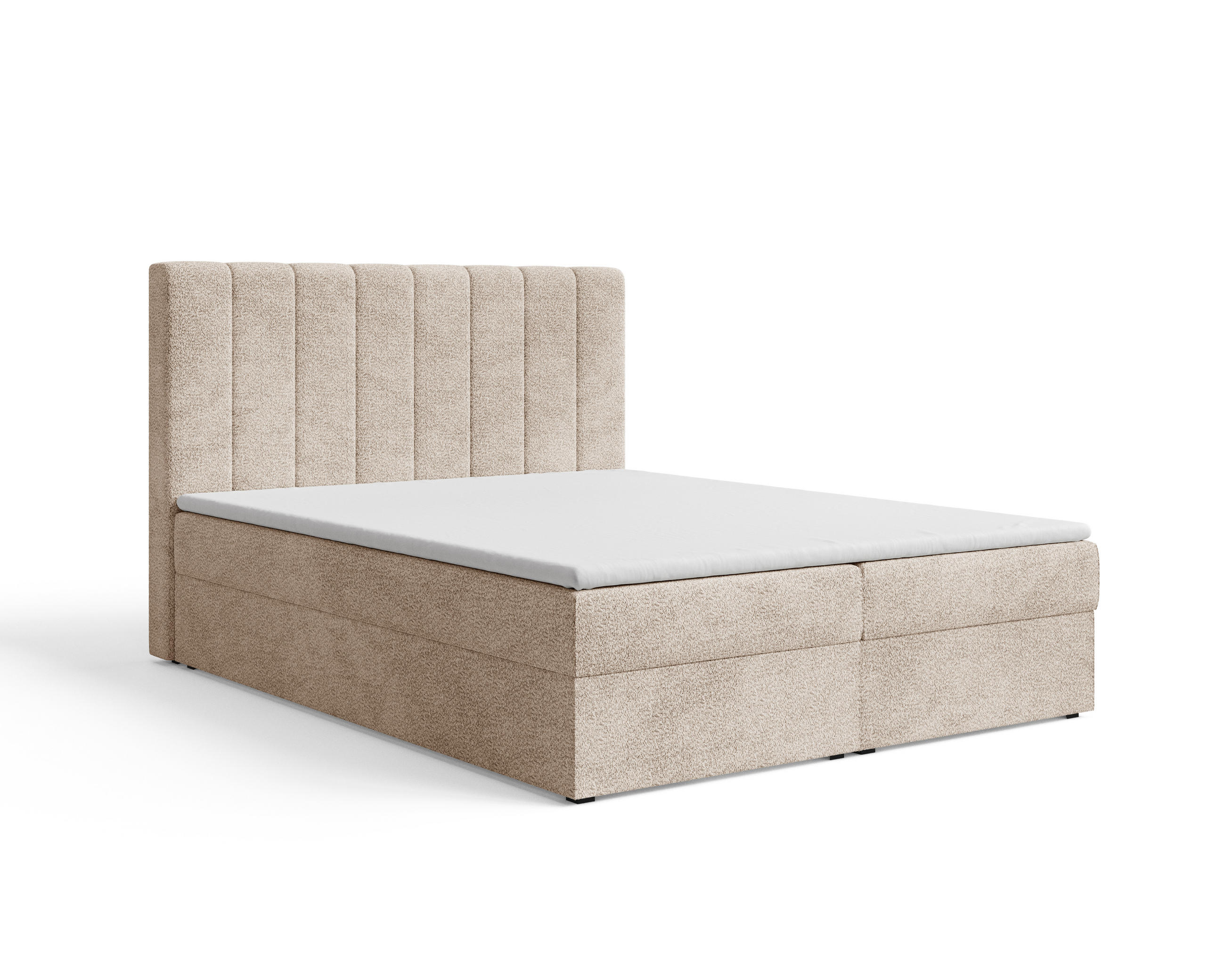 BOXBETT 01 140 x 200 cm - Arena – Stilvoll und bequem Mit Bettkasten, PU-Topper, Federmechanismus, waschbarer Bezug - Beige, Holz (140/200cm) - ROYAL24_MARKT