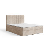 BOXBETT 01 180 x 200 cm - Arena – Stilvoll und bequem Mit Bettkasten, PU-Topper, Federmechanismus, waschbarer Bezug - Beige, Holz (180/200cm) - ROYAL24_MARKT
