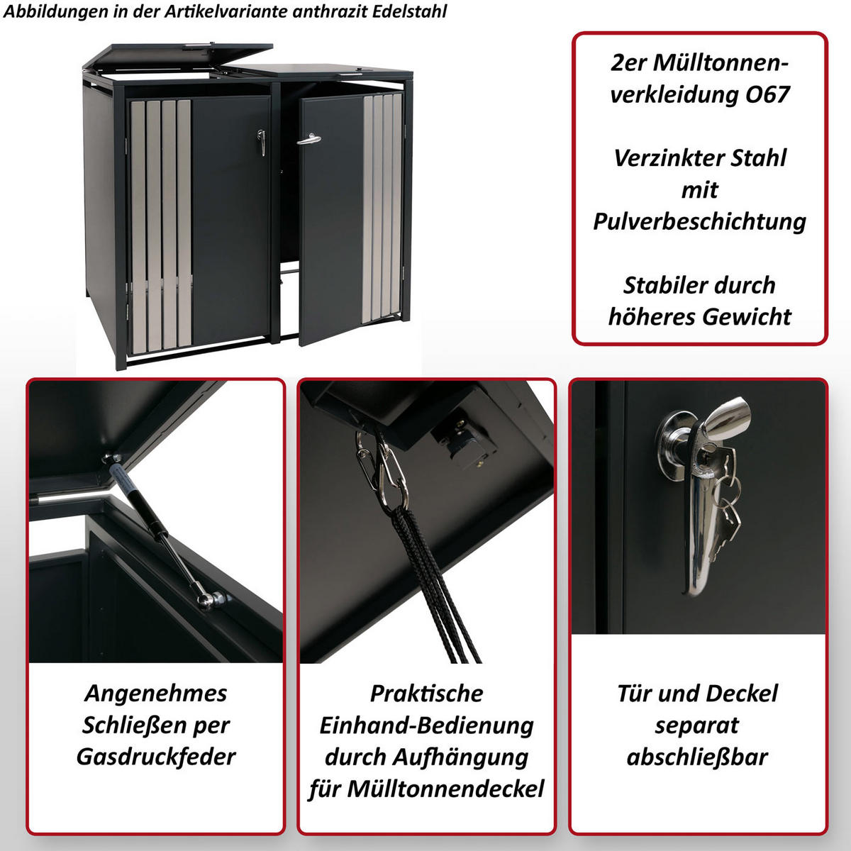 2ER-MÜLLTONNENVERKLEIDUNG Anthrazit - Anthrazit, Metall (132/122/84cm) - Jamb