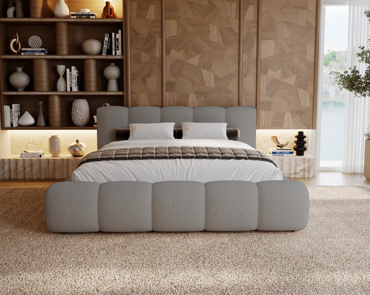 POLSTERBETT bouclé 200x200 Ravello mit Bettkasten, Lattenrost, Hellgrau - Hellgrau, Holz/Textil (200/200cm) - Emporius