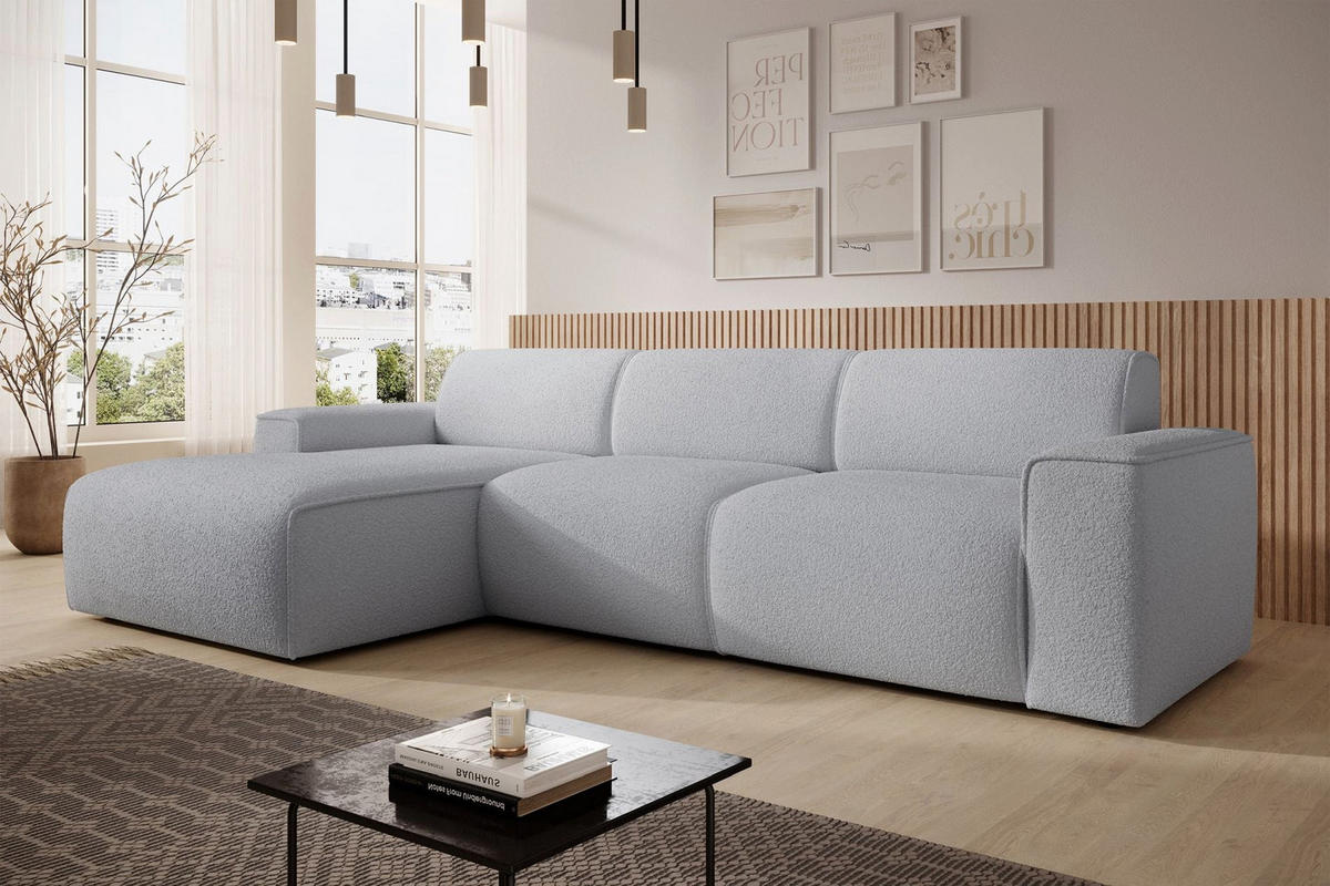 ROHOVÁ POHOVKA Bouvi svetlosivá, vľavo - čierna/svetlosivá, textil/plast (310/165cm) - Selsey