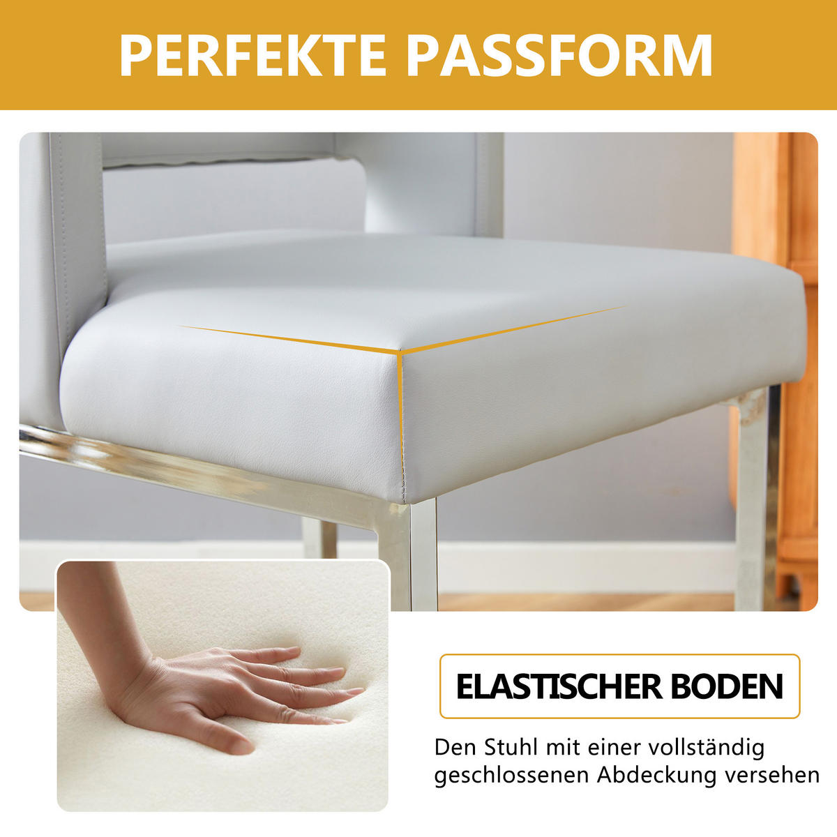 BARHOCKER 2er-Set Hellgrau mit silbernen Metallbeinen und PU-Leder - Silberfarben, Metall (48/91.4/53.3cm) - PANGIVO