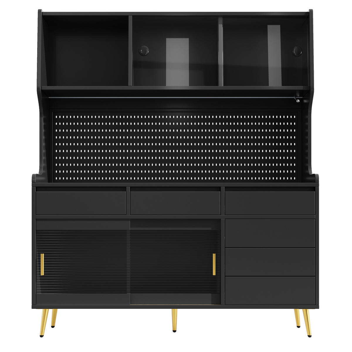 HOCHSCHRANK mit LED-Beleuchtung 145x39x171 cm Glas Schwarz - Schwarz, Glas (39/171/144.9cm) - Meubliv