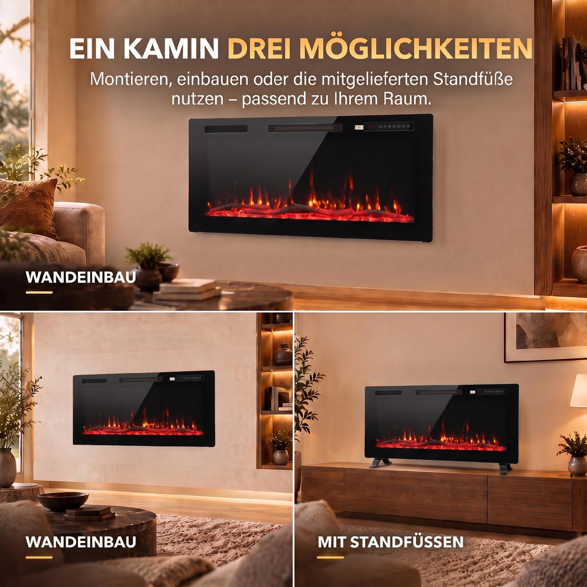 ELEKTROKAMIN Stahl Schwarz - Schwarz, Kunststoff/Metall (11/46/92cm) - HOMCOM