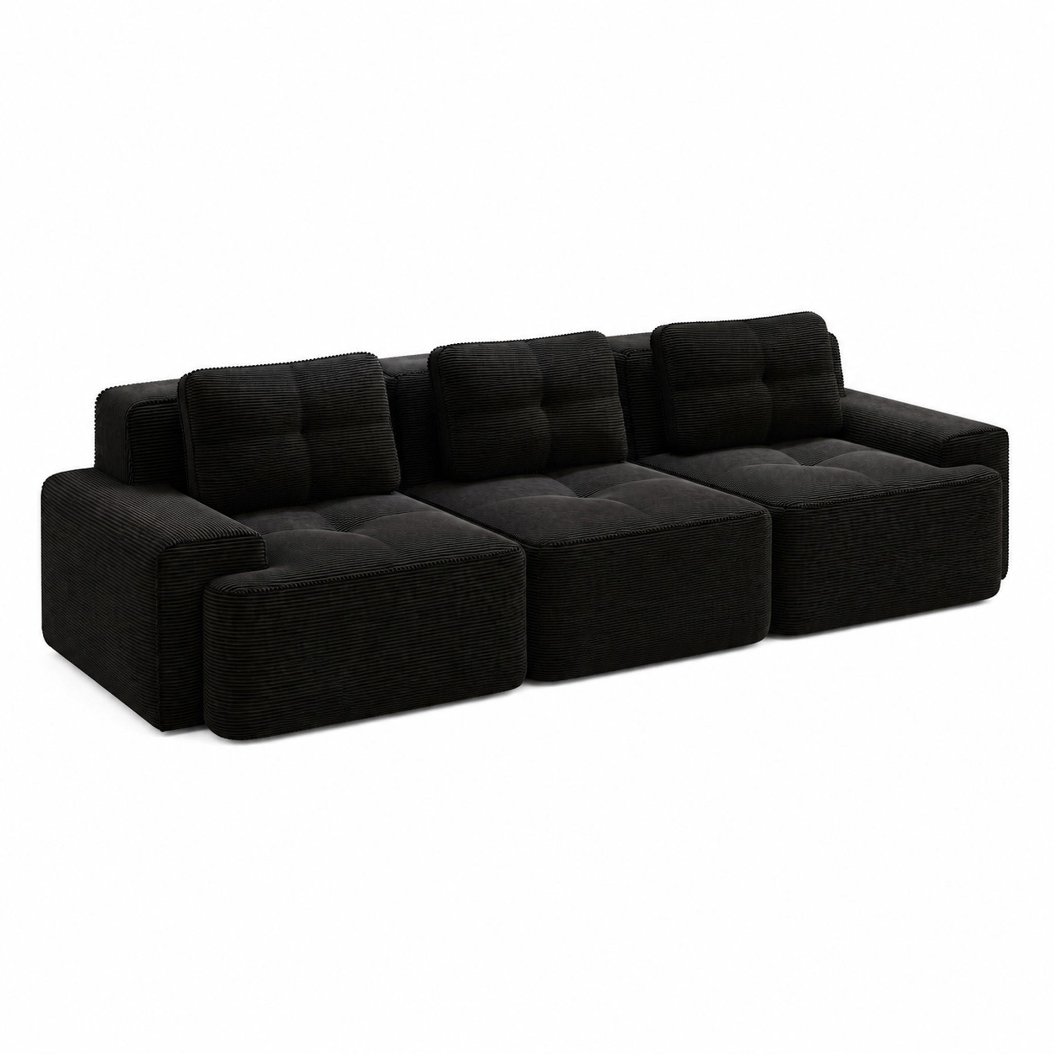 SOFA modular Tiefsitz Cord Black montagefrei - Schwarz, Kunststoff (104/69/293cm) - Meubliv