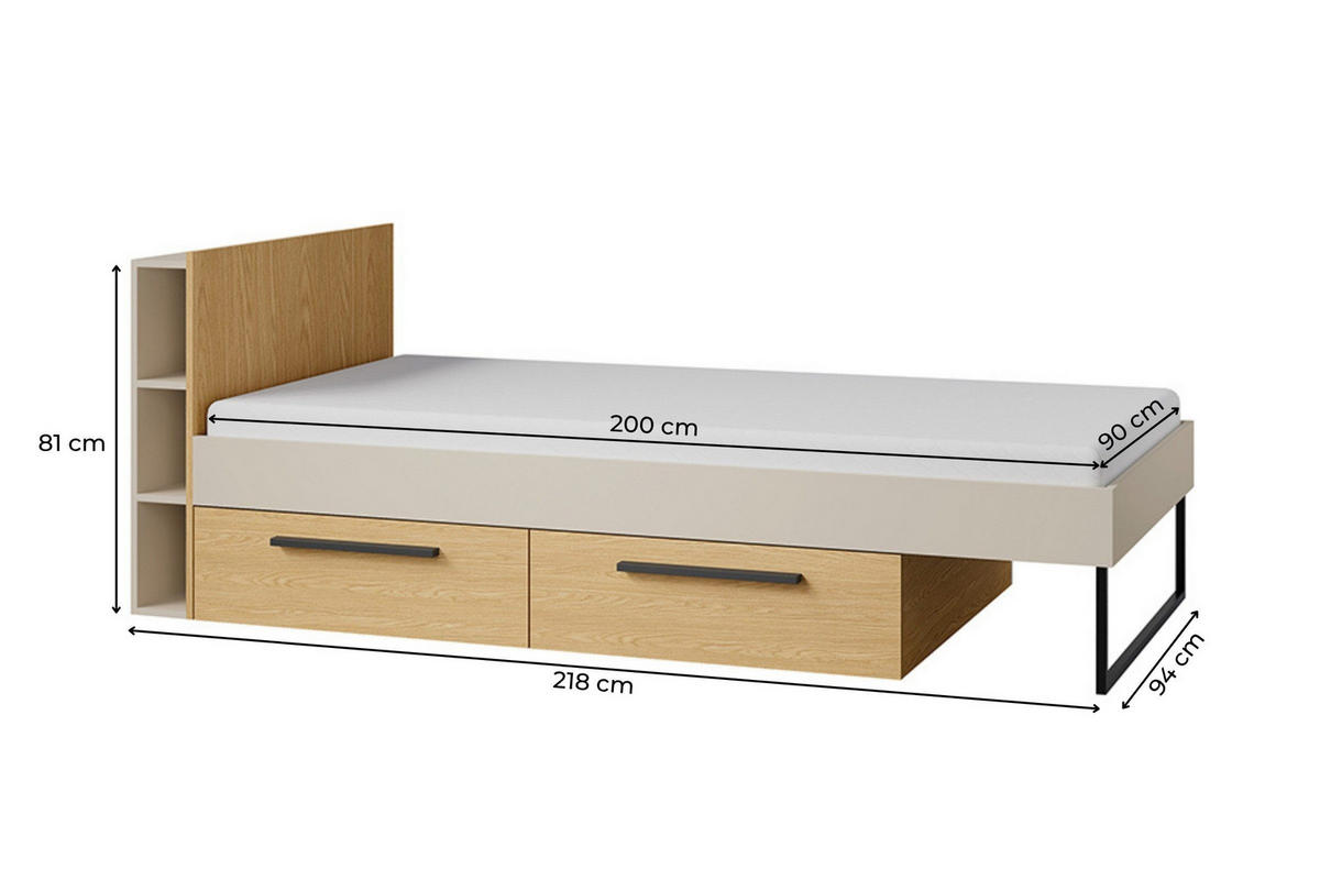 JUGENDBETT LIMA 11 90/200 cm in Kaschmir/Eiche - Kaschmir/Eichefarben, Holzwerkstoff (90/200cm) - Deine Möbel 24