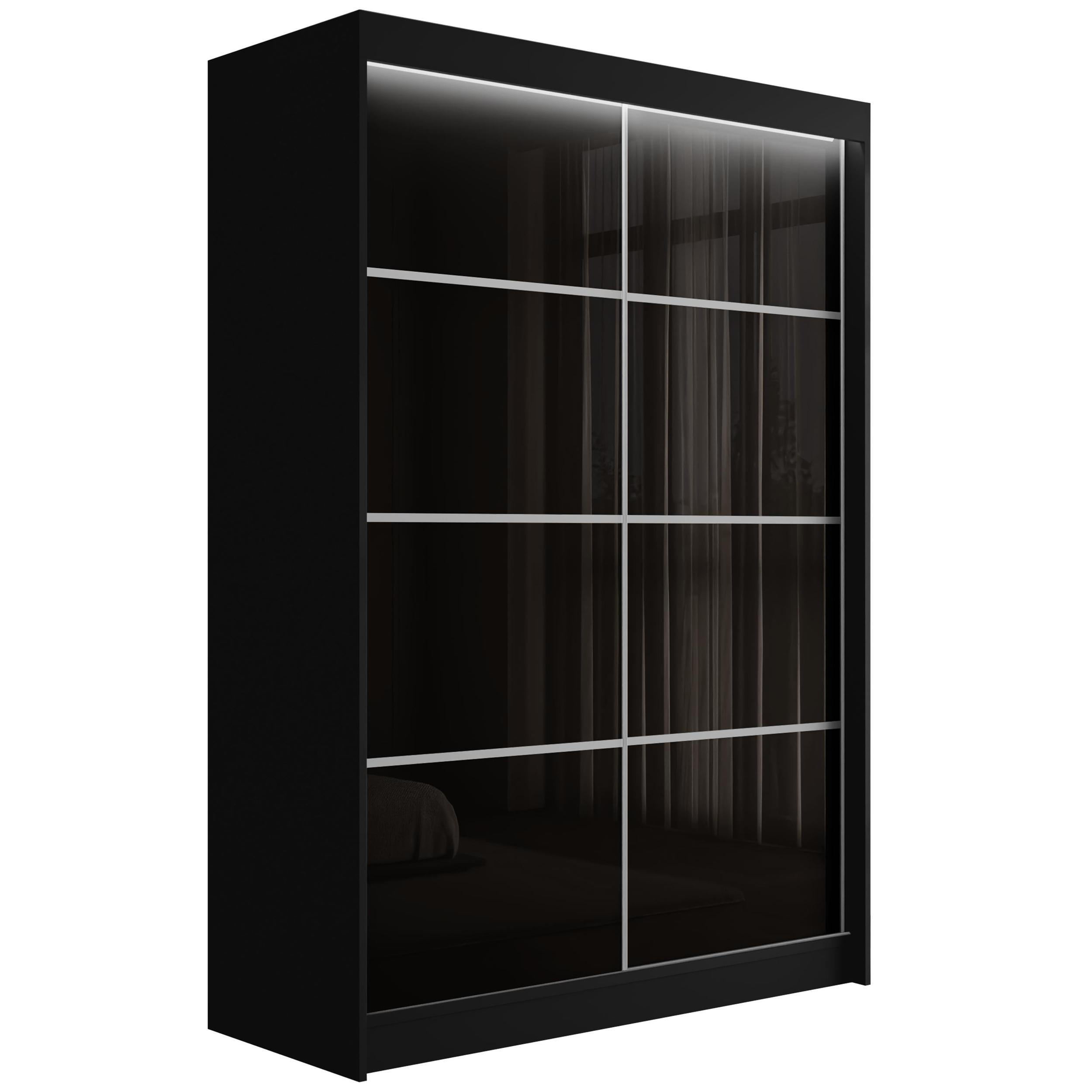 KLEIDERSCHRANK PEKA III mit LED - 120 cm - Schwarz - Schwarz/Weiß, Holzwerkstoff (120/215/61cm) - ALTDECOR