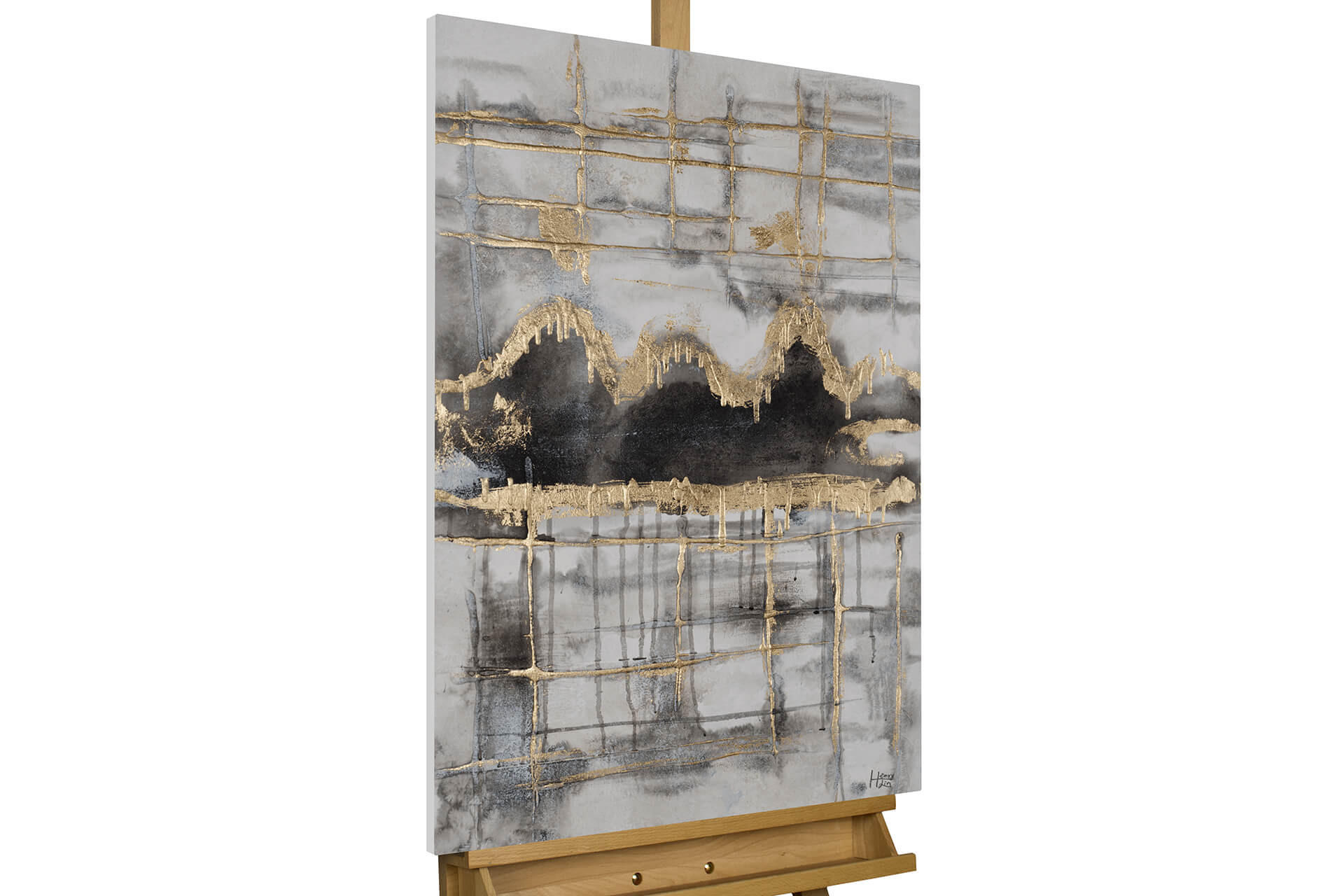 ACRYLBILD HANDGEMALT 60/90 cm - Schwarz/Grau, Holz/Textil (60/90cm) - KUNSTLOFT