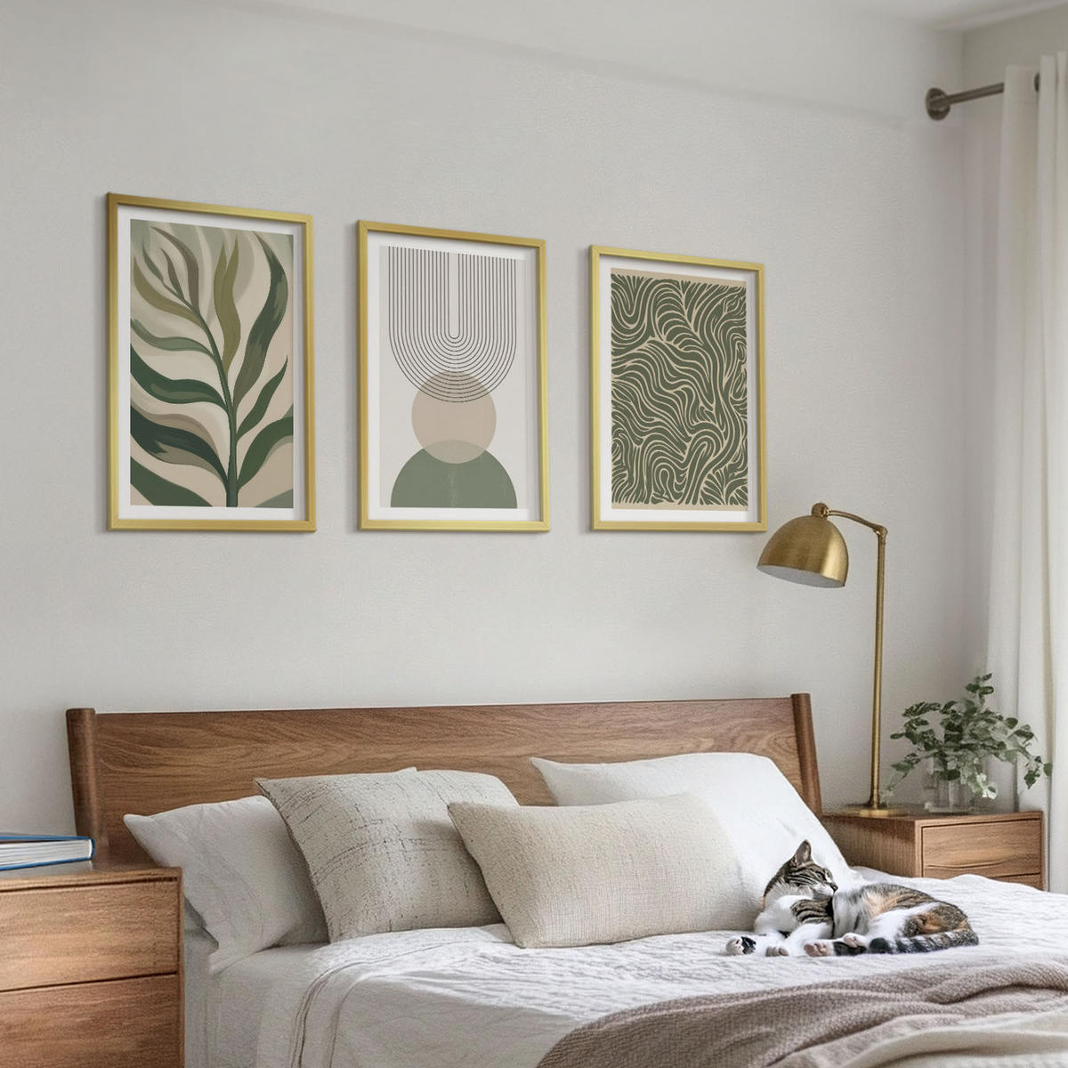 BILDER SET 3er Set - 40x60 cm Goldrahmen - Geometrische Blattformen - Goldfarben, Kunststoff (40/60cm) - TULUP