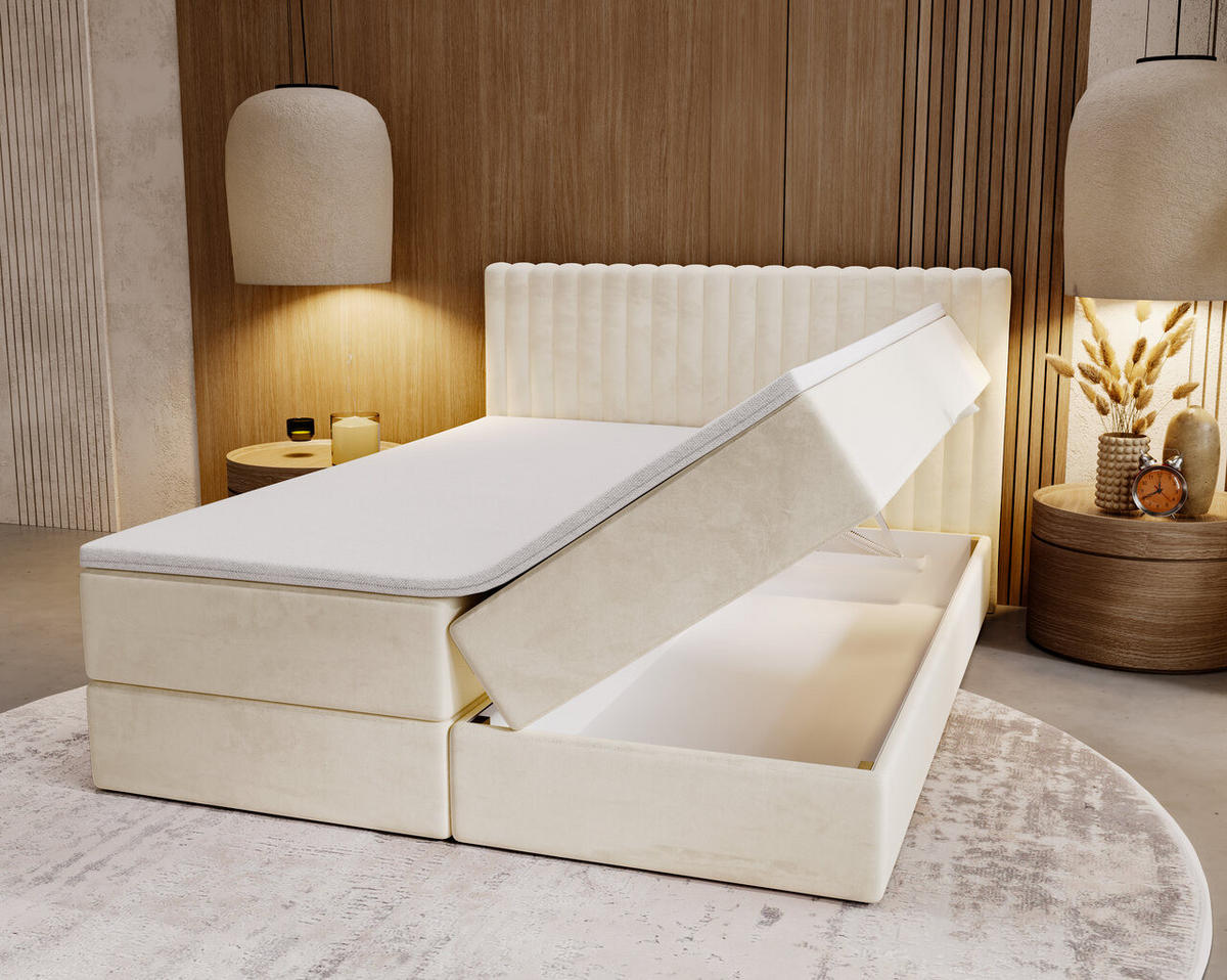 BOXBETT Marbella 160x200 Beige - Beige, Holz/Textil (160/200cm) - Graingold