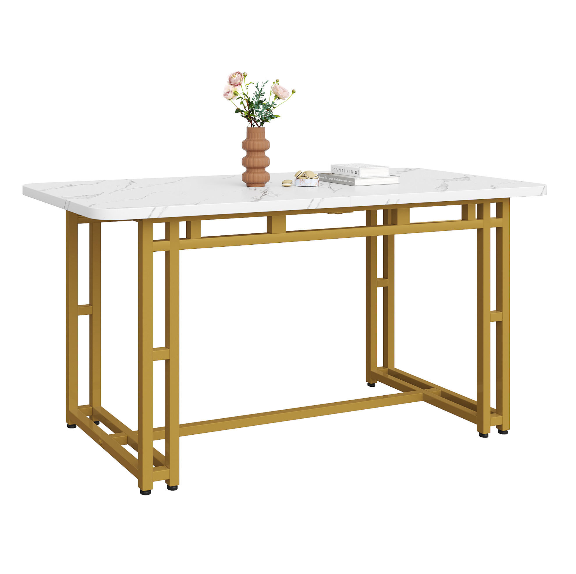 ESSTISCH aus MDF 120x70x74 cm Goldfarben mit Metallbeinen und modernem Design - Weiß, Holzwerkstoff (120/70/74cm) - Modfu