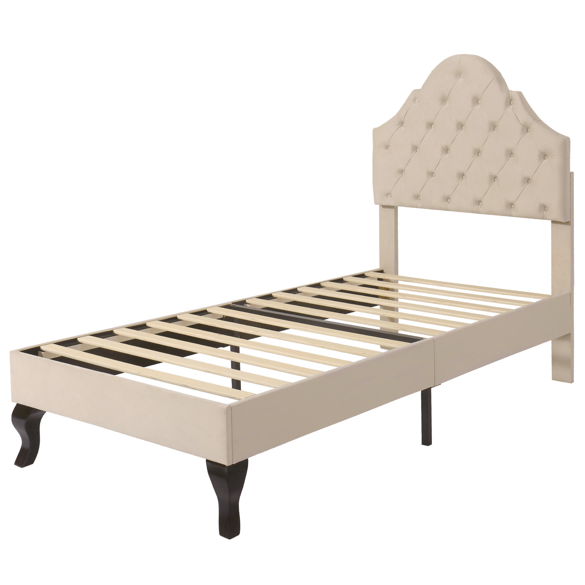 POLSTERBETT 90/200 cm DE-04001, mit höhenverstellbarem Kopfteil und Samtbezug, in Beige - Beige, Holz (90/200cm) - ComfortXL