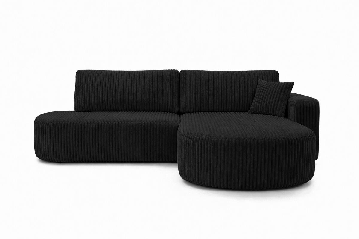 ECKSOFA Mit Schlaffunktion Und Bettkasten, Cordstoff Tilia, Schwarz, Rechts, ROUND ONE OPEN XL - Schwarz, Holz (262/175cm) - Kaiser Möbel