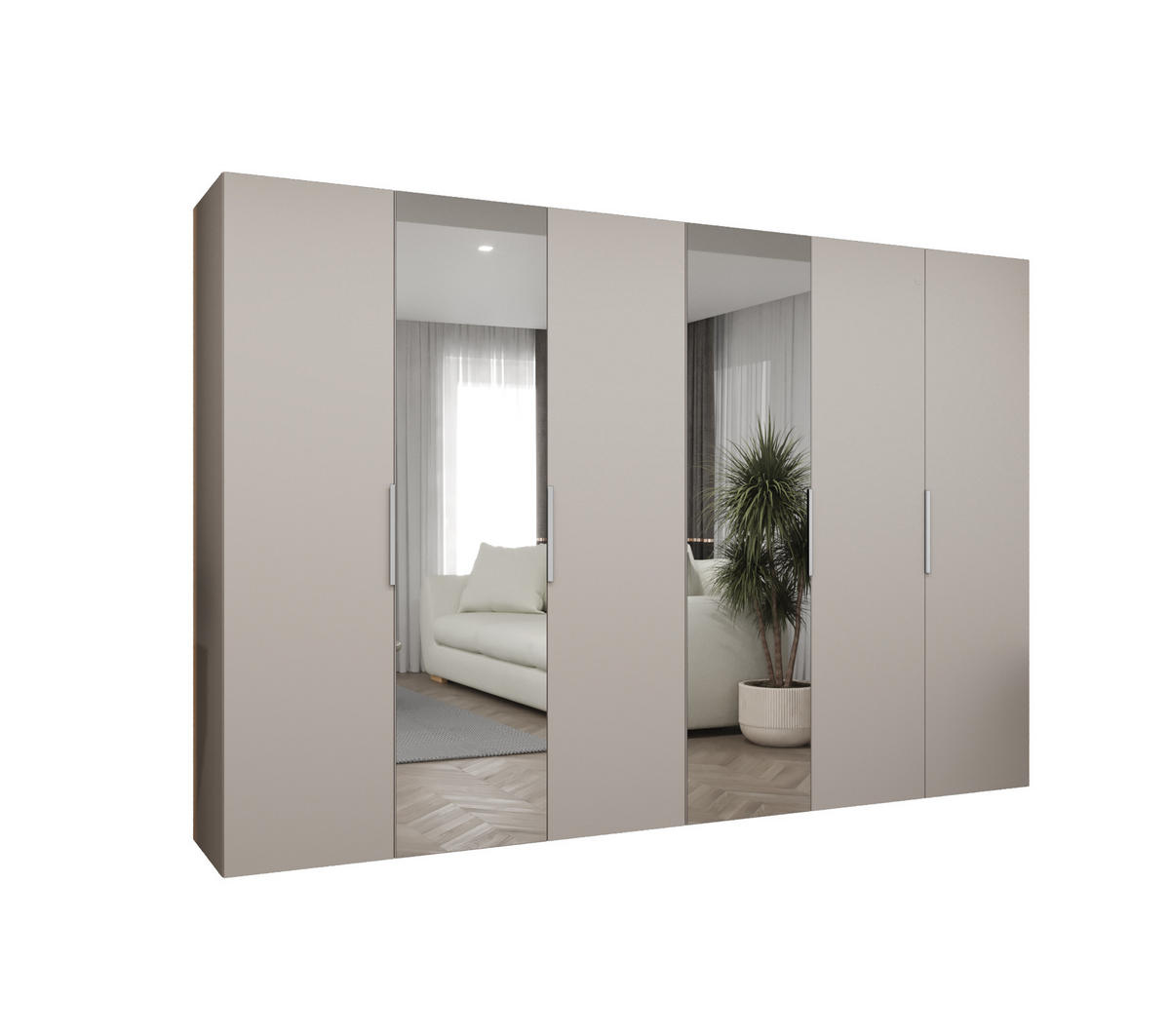 DREHTÜRENSCHRANK 202/300/52 6-türig - Kaschmir/Schwarz, Holz (300/202/52cm) - MÖBEL KRYSPOL