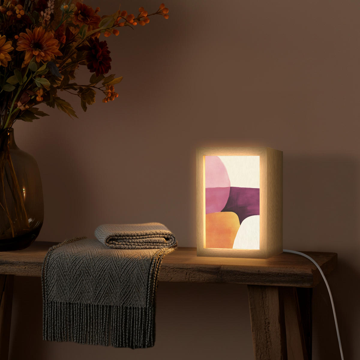 NÁSTĚNNÁ LAMPA Tvary - abstraktní - barevné 15x20 cm - růžová, kompozitní dřevo (15/20/8cm) - OnlyWow