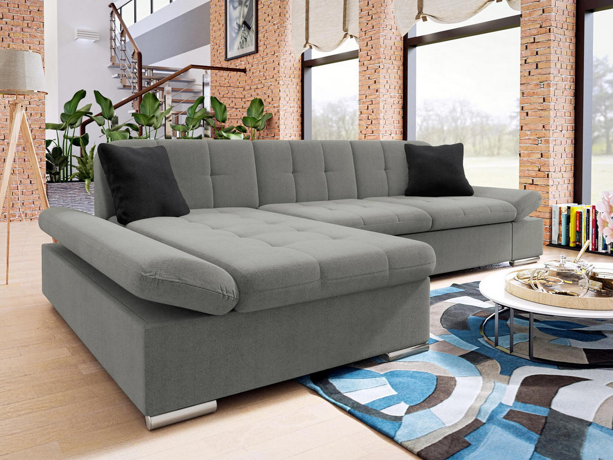 ECKSOFA Malwi, Seite: Links - Silbereichenfarben, Holz/Textil (278/161cm) - MIRJAN24
