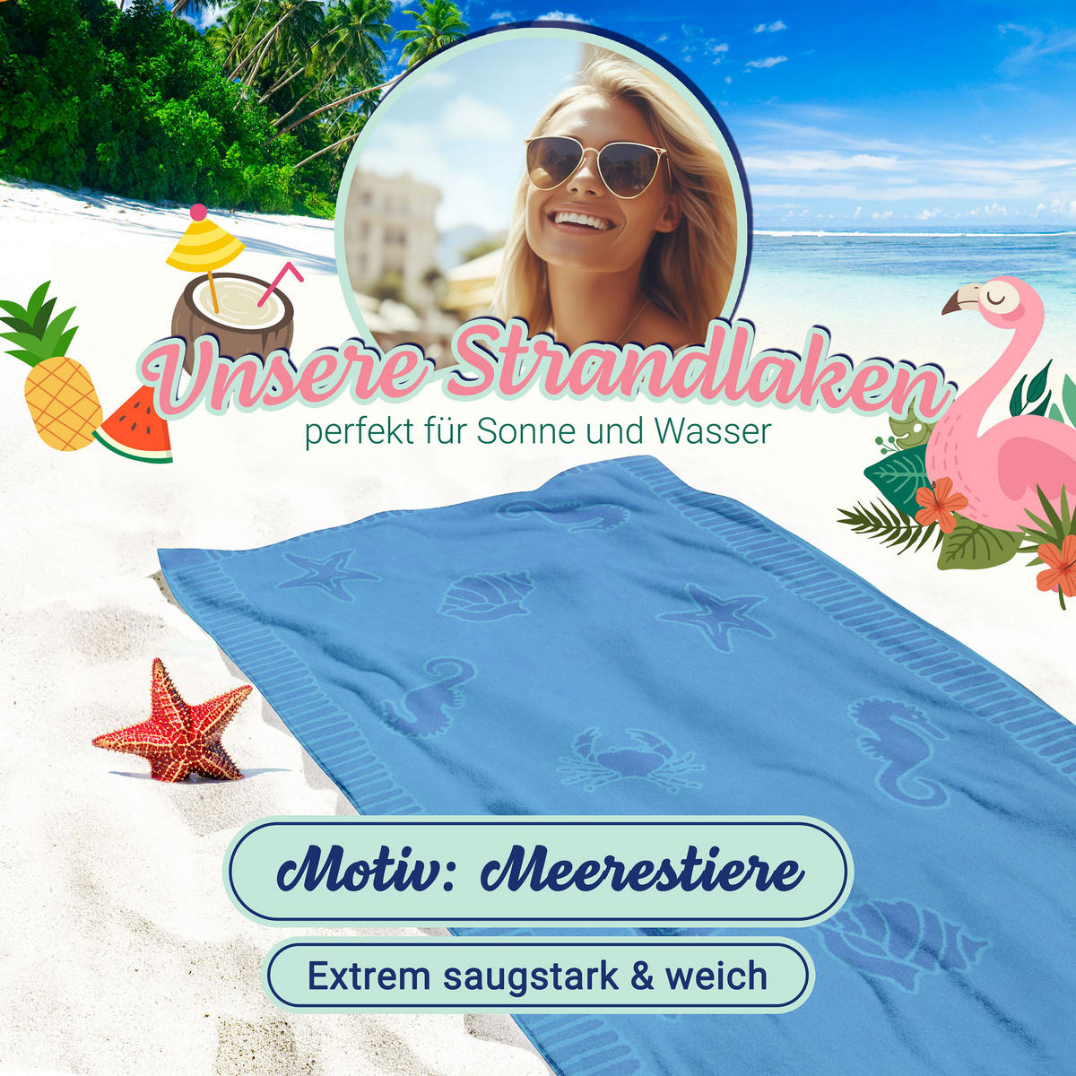 STRANDTUCH, 100x200 cm, 100% Baumwolle - Pastellblau, Textil (100/200cm) - Zollner