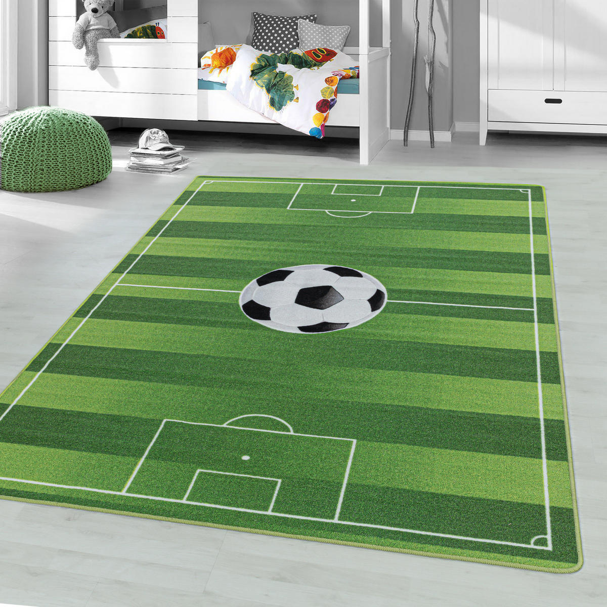 TEPPICH Kinder Flachgewebe Fußball-Motiv Polyamid Antirutsch Spielzimmer Grün Läufer 80x120 - Grün, Textil (80/120cm) - KADIMA DESIGN