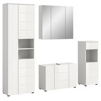 BADZIMMER-SET 4-teilig weiß Hochglanz 210 x 190 cm, Badmöbel mit viel Stauraum - Weiß Hochglanz/Schwarz, Holzwerkstoff/Kunststoff (210/190/34cm) - Inn.Furn