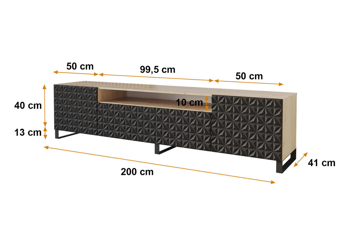 LOWBOARD VIRA-S 200x53x41 cm - Artisan / Schwarz - Schwarz, Holzwerkstoff (200/53/41cm) - ALTDECOR