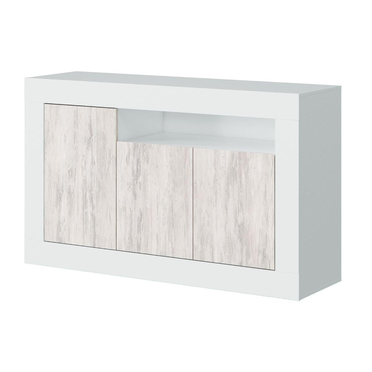 BUFFET-DESIGN mit 3 Türen und 1 Aufbewahrungsnische Baltik - L144 cm - Weiß, Holzwerkstoff (42/87/48.6cm) - Calicosy