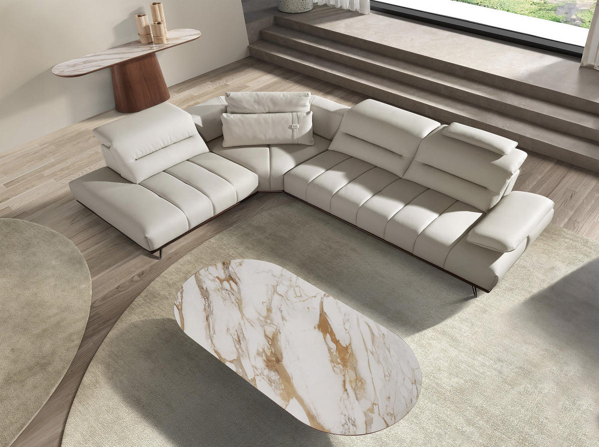 ECKSOFA Linksseitiges Ecksofa aus hellgrauem Leder 310/235/102 cm - Chromfarben/Hellgrau, Leder/Metall (310/235cm) - ANGEL CERDA