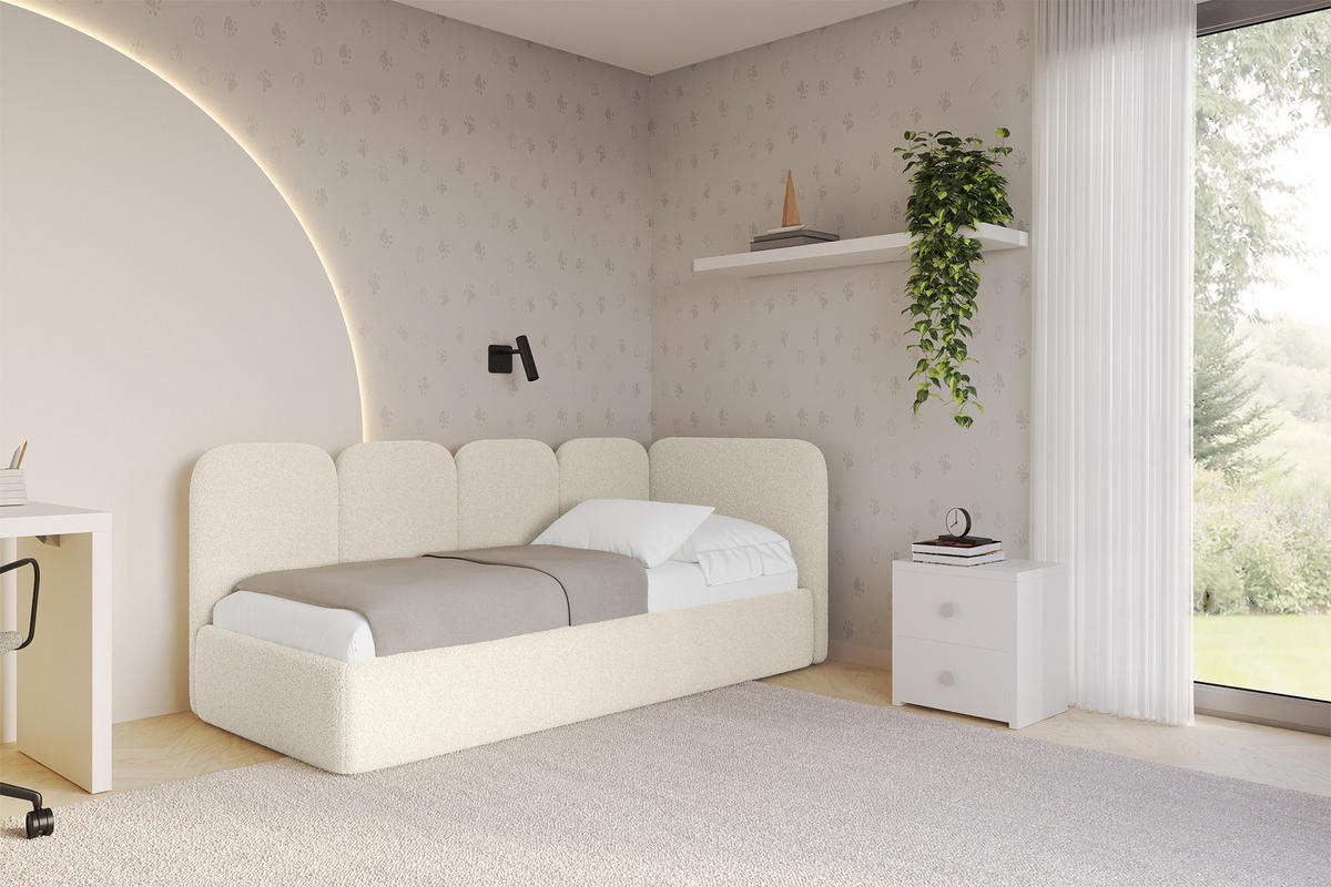 EINZELLBETT Jugendbett mit Bettkasten, Links - VELY 90x200 Beige - Champagner, Holzwerkstoff/Textil (90/200cm) - ALTDECOR