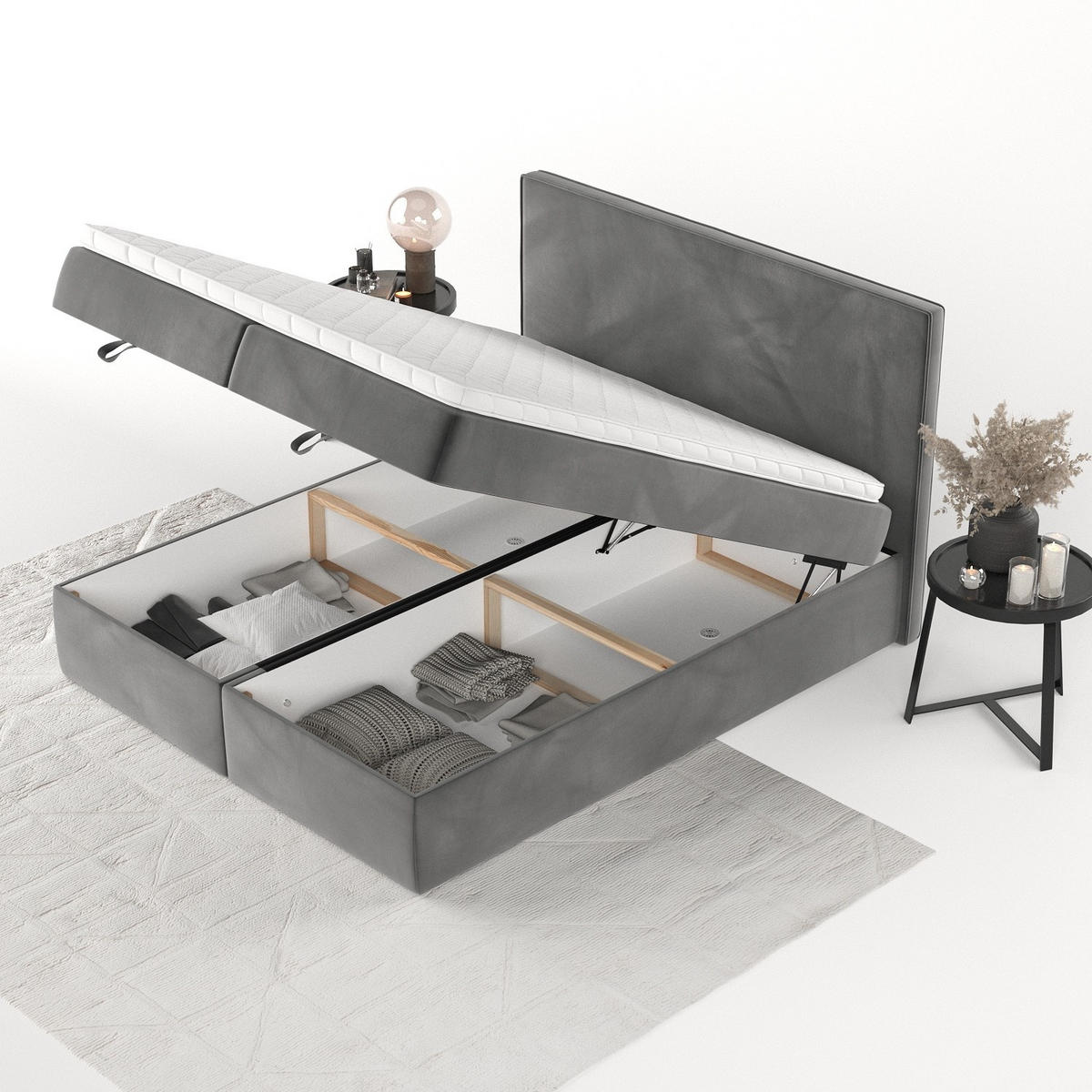 BOXBETT Velma 200/200 cm Grau im Kronos Stoff - Schwarz/Grau, Holz/Holzwerkstoff (200/200cm) - AltaBeds