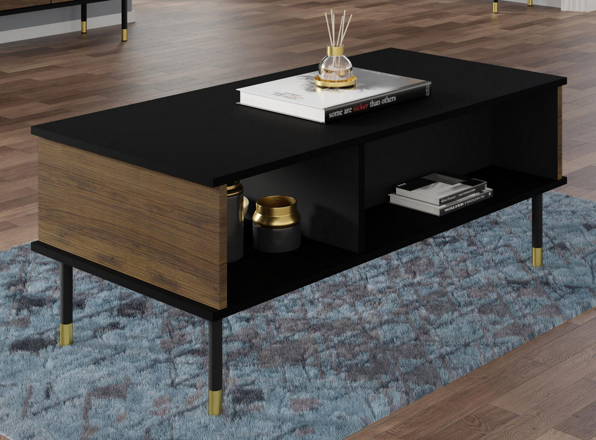 COUCHTISCH Schwarz, Eiche, Gold 110/45/55 - Schwarz, Holzwerkstoff (55/110/45cm) - RAUMHIRSCH FURNITURE