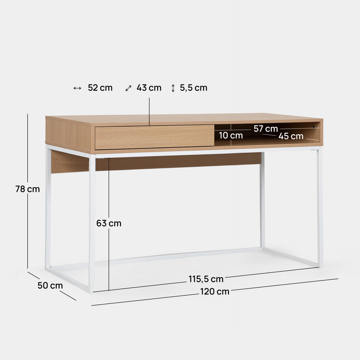 SCHREIBTISCH Aidan Natürlich 120 cm x 78 cm - Naturfarben, Holzwerkstoff (50/120/78cm) - Klast Home